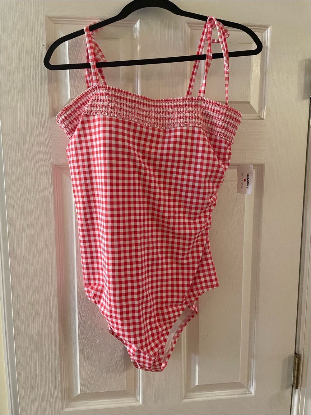 Draper James Red and White Gingham One-Piece Swimsuit